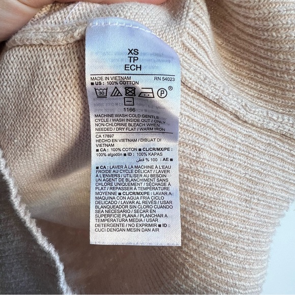 Minimalist Oatmeal Mock Neck Cotton Sweater Size XS Ribbed Neutral Capsule Knit - Picture 8 of 12